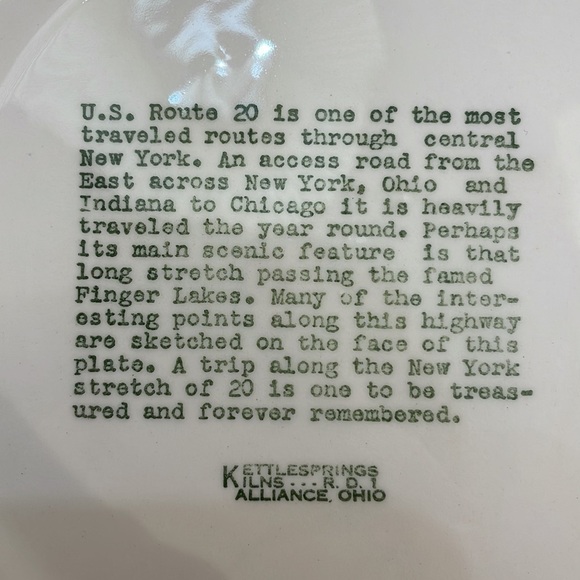 Kettlesprings Kilns, Alliance Ohio Vintage New York State Highway 20 Green Plate - Picture 8 of 8